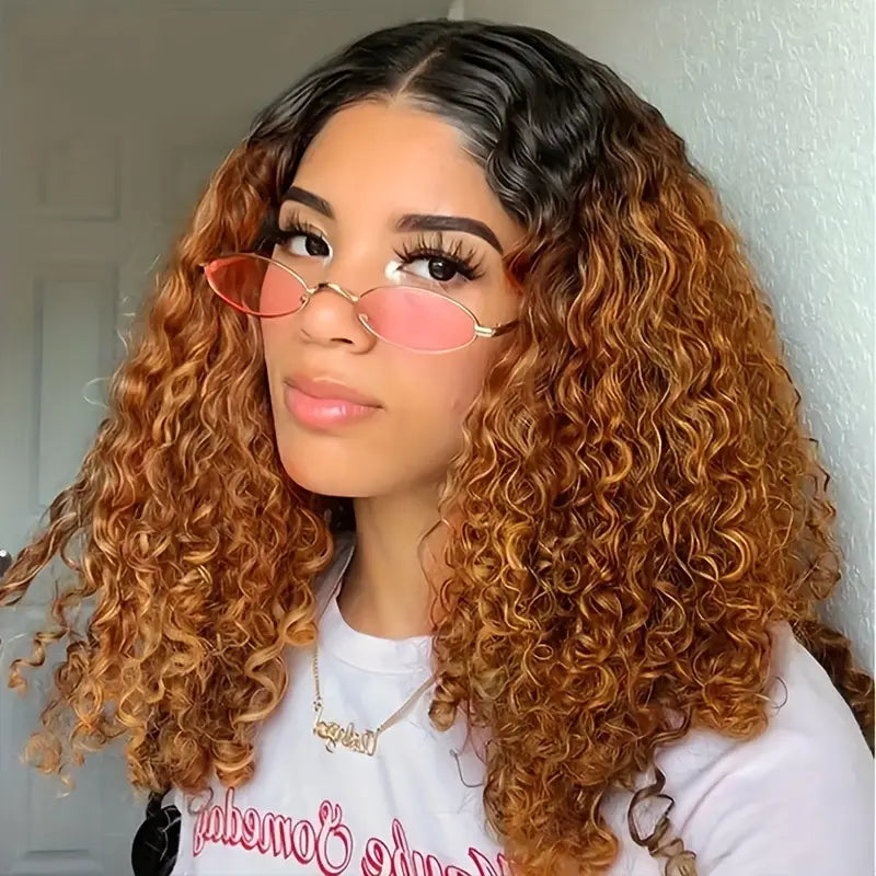 Elegant Ombre Deep Curly Bob Wig for Women - 13x4 Lace Front, Brazilian Human Hair, Water Wave Short Style, 150% Density