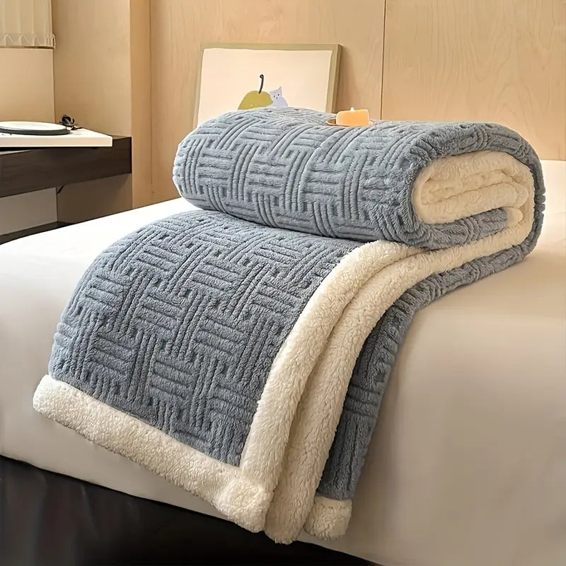 Luxury Double-Layered Vintage-Inspired Bed Blanket – Soft Plush Fleece with Velvet & Lambs wool Finish, All-Season Comfort, Machine Washable, Milk Velvet Knit Fabric