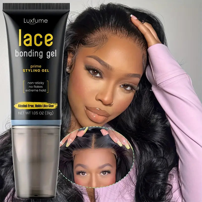 LuxFume Prime Lace Bonding Gel, 50g – Alcohol-free wig glue with a strong hold and natural finish. Gentle on the skin and waterproof, it’s perfect for securing front lace wigs for all-day wear.