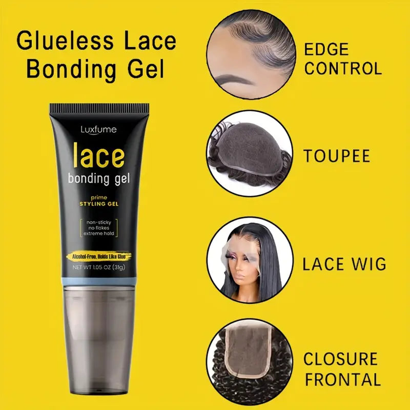 LuxFume Prime Lace Bonding Gel, 50g – Alcohol-free wig glue with a strong hold and natural finish. Gentle on the skin and waterproof, it’s perfect for securing front lace wigs for all-day wear.