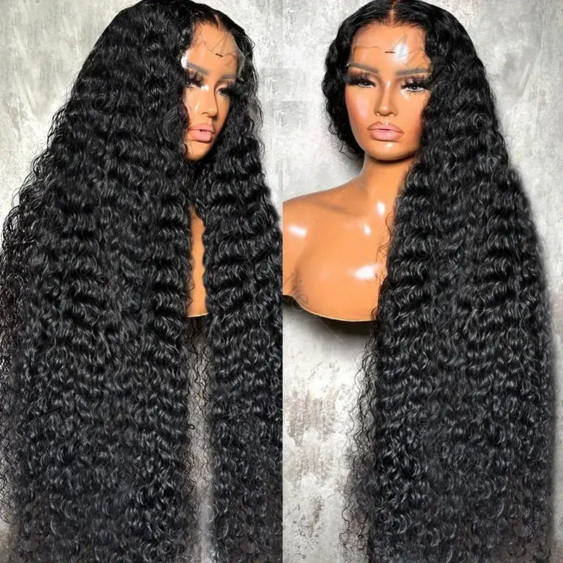 150% Density Elegant Kinky Curly Wig – Virgin Human Hair in Natural Black. Featuring a Glueless 4x4x1 T-Part Lace Design with Transparent Lace Closure,